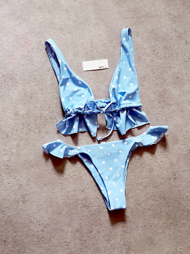 Ruffle Hem Front Tie Bikini Swimsuit 1109