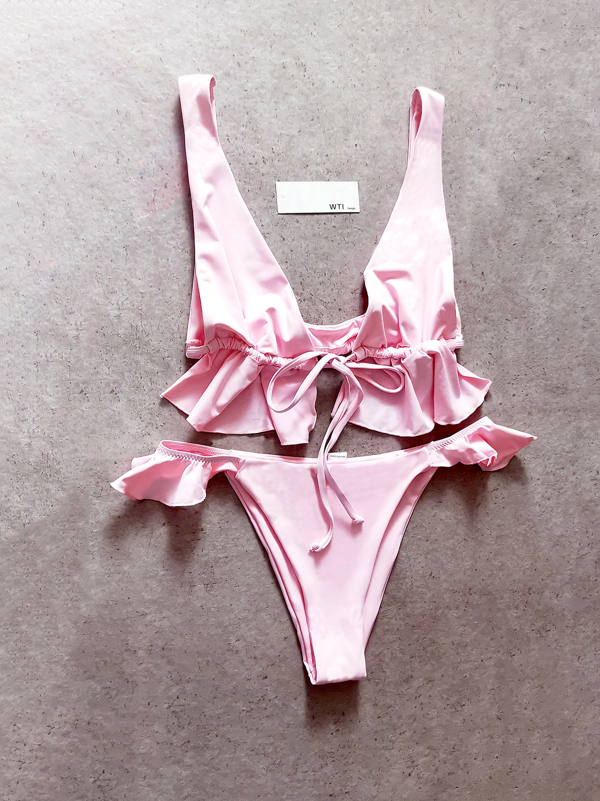 Ruffle Hem Front Tie Bikini Swimsuit