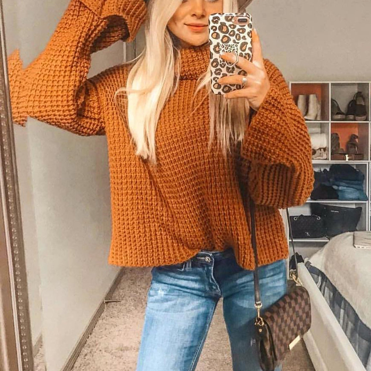 Cute High Neck Bell Sleeves Knit Sweater