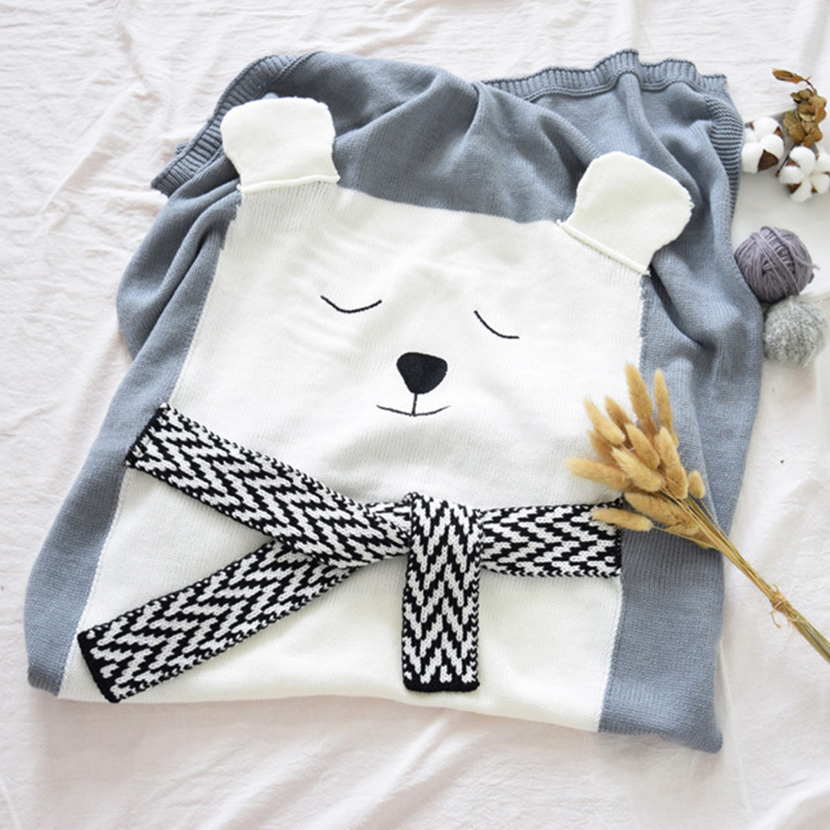 Adorable White Bear Knitted Kids Blanket 42" - worthtryit.com