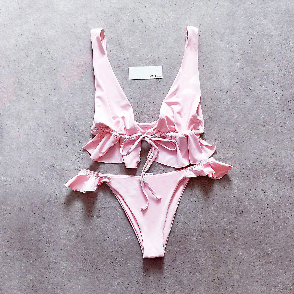 Ruffle Hem Front Tie Bikini Swimsuit