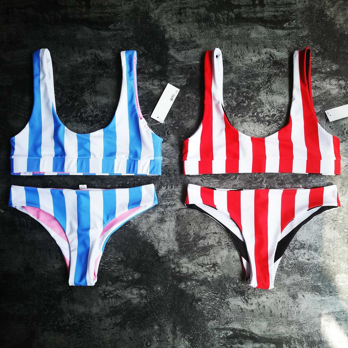 Reversible Colorful Stripes Crop Top Bikini Set - worthtryit.com