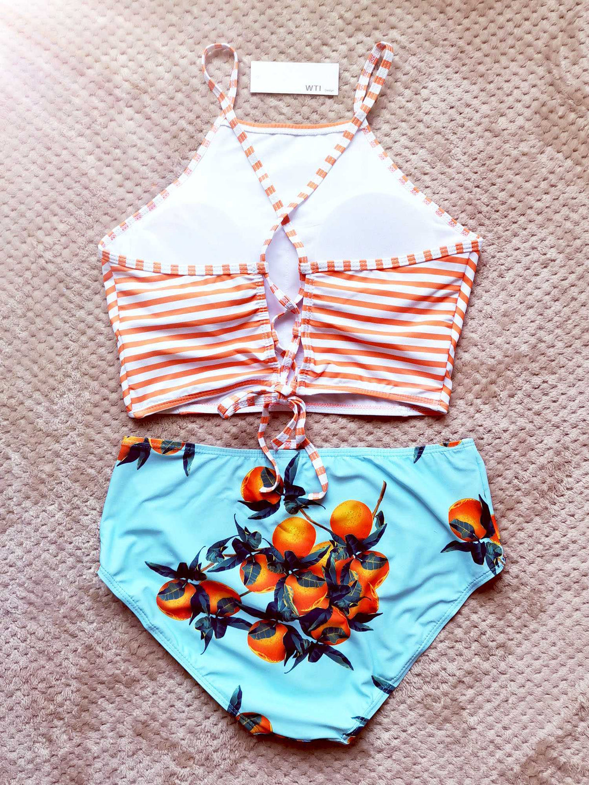 Lace up tank top with high leg bikini hot sale set