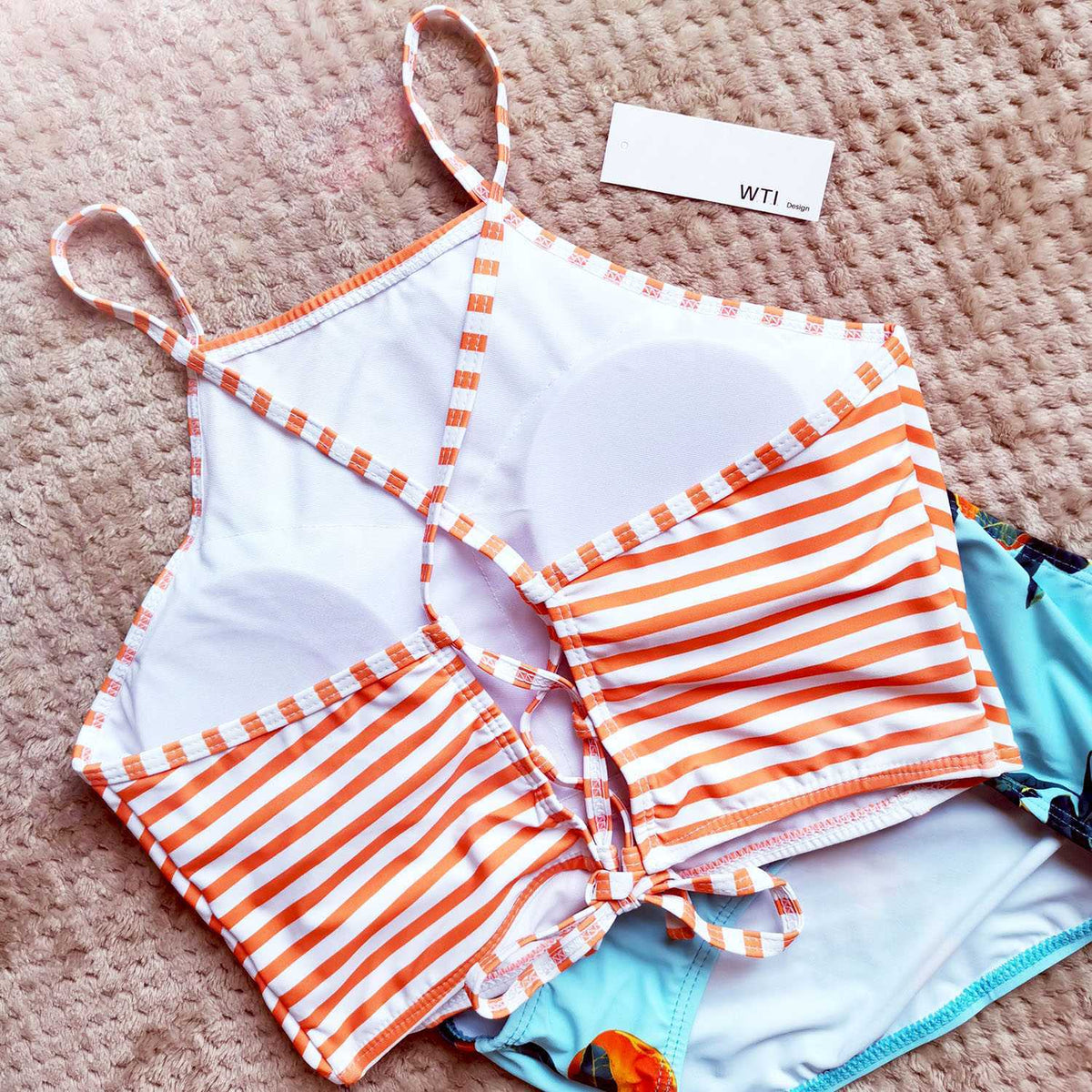Lace Up Back High Waist Crop Top Bikini Set - worthtryit.com
