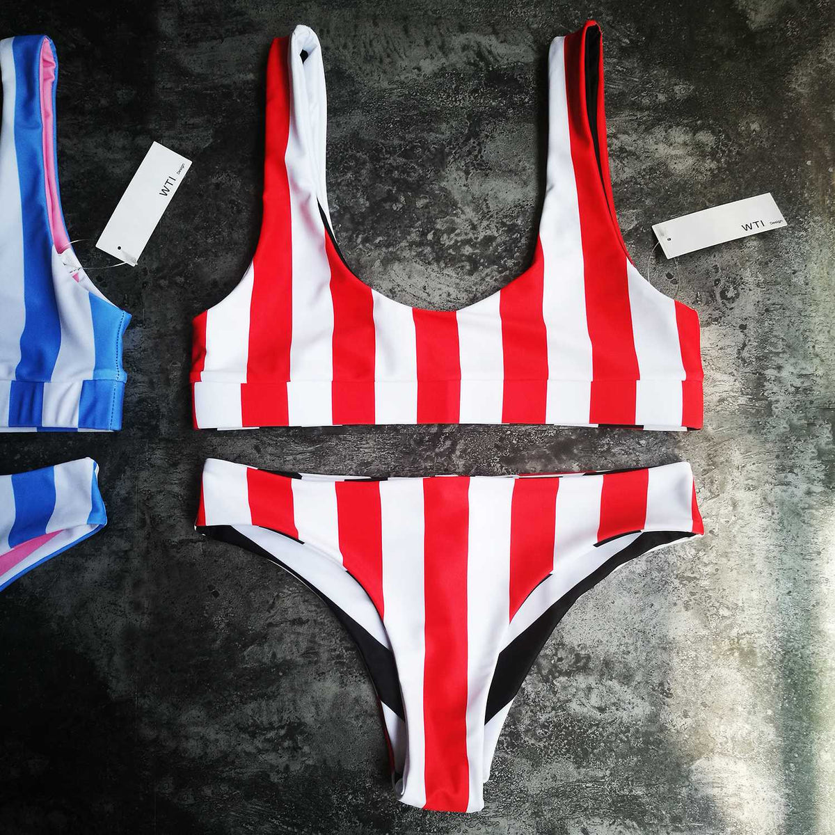 Reversible Colorful Stripes Crop Top Bikini Set - worthtryit.com