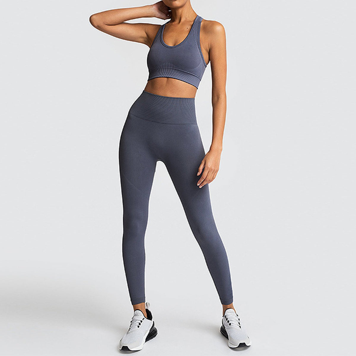 Solid Color Seamless Racerback 2 Piece Yoga Sports Fitness Suit - worthtryit.com