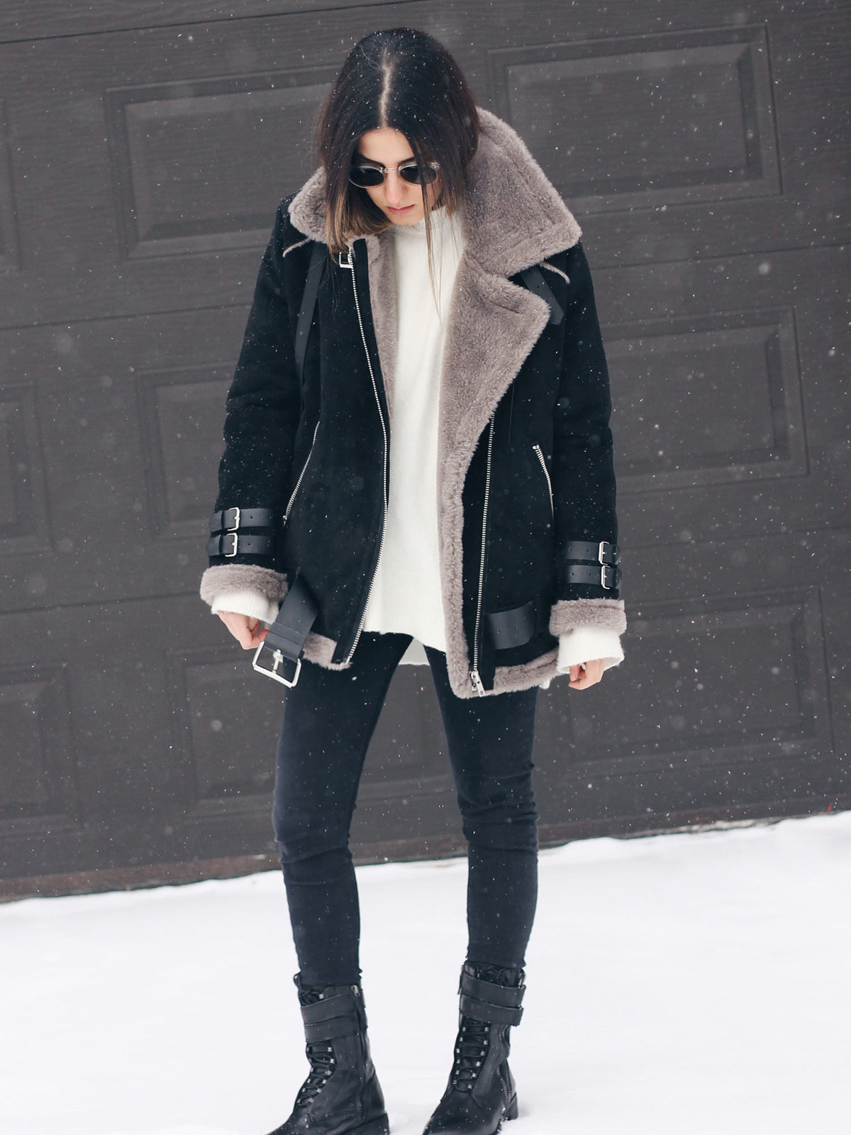 Oversized Faux Fur Moto Bike Jacket - worthtryit.com