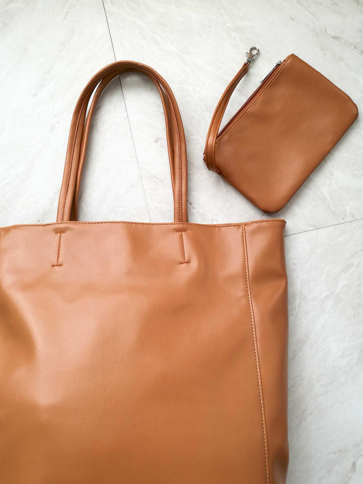 Oversized Eco Vegan Leather Lambskin Tote Bag 16.7" With Little Purse Inside - worthtryit.com