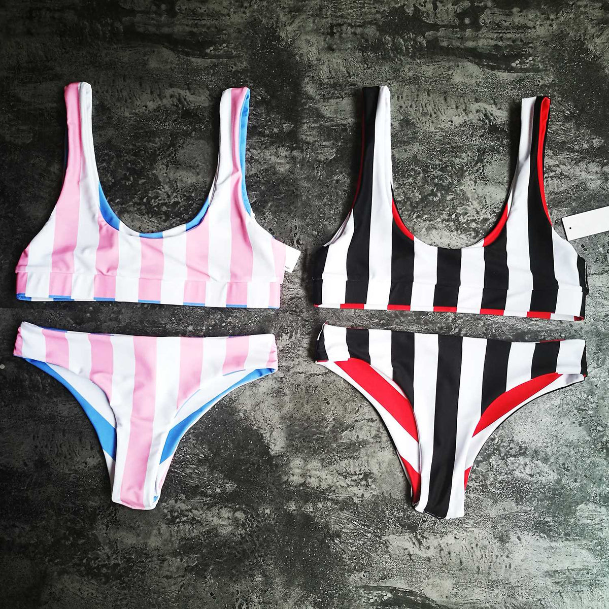 Reversible Colorful Stripes Crop Top Bikini Set - worthtryit.com