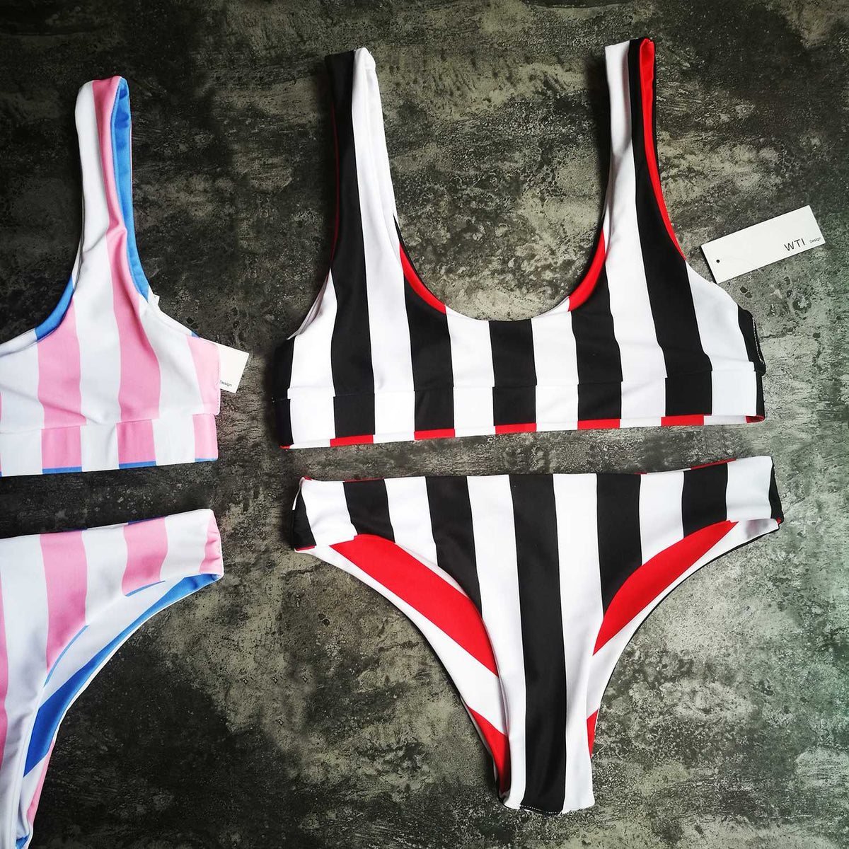 Reversible Colorful Stripes Crop Top Bikini Set - worthtryit.com