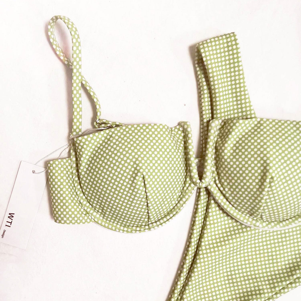 Polka Dots V Cut Underwire Bikini - Green - worthtryit.com