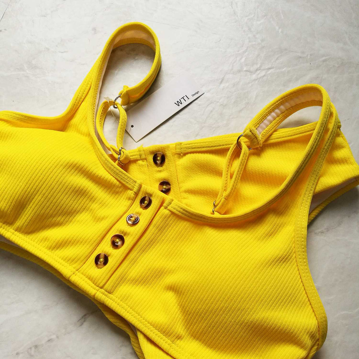 Ribbed Sporty Button Up Crop Top Bikini Set - worthtryit.com