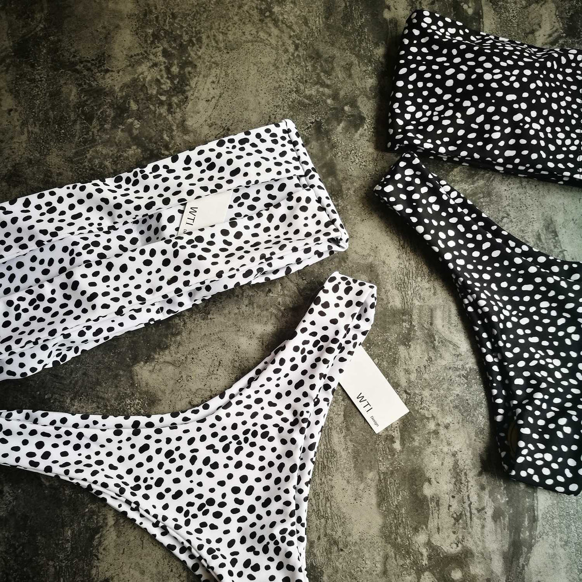 Cute Spots High Cut Bandeau Bikini Set - worthtryit.com