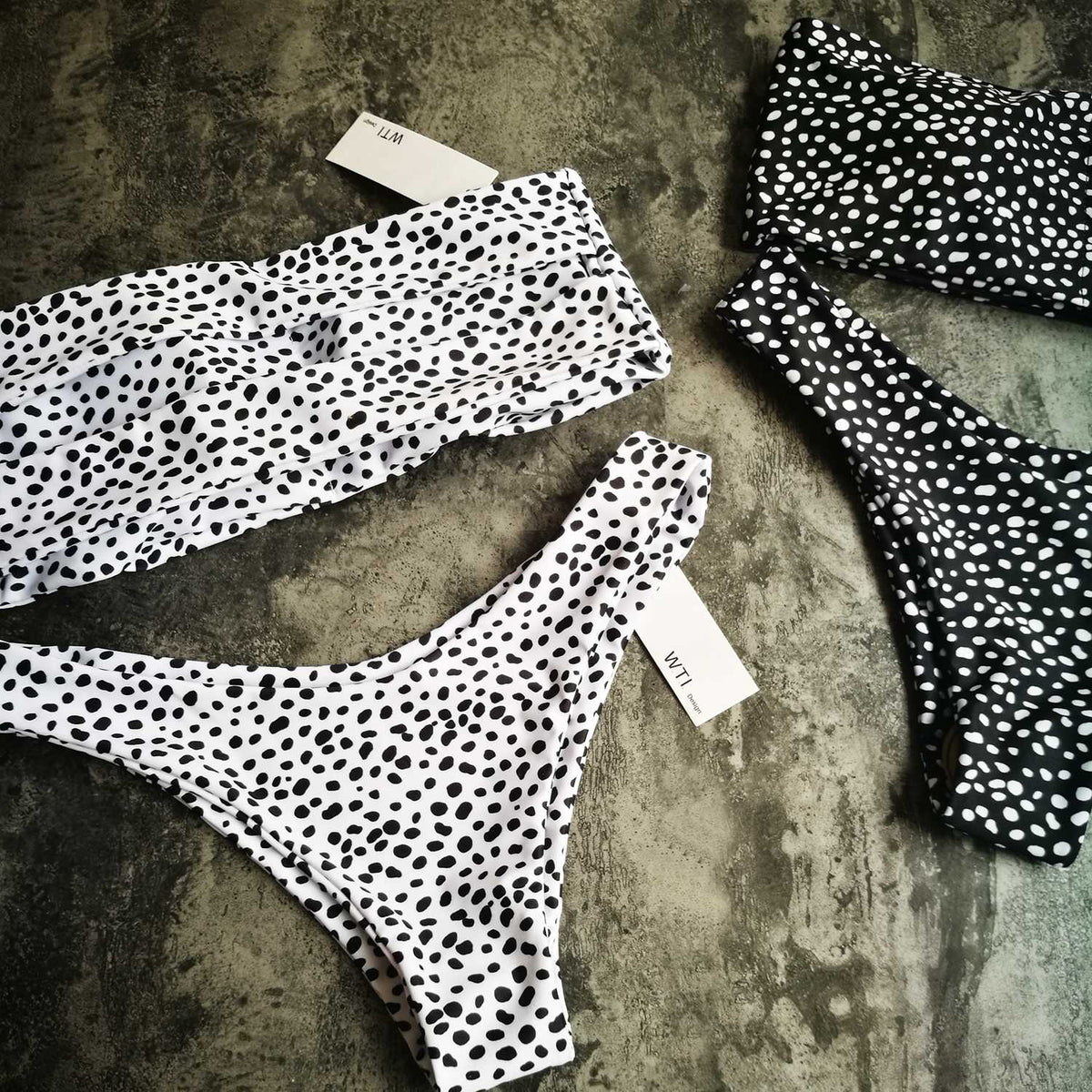 Cute Spots High Cut Bandeau Bikini Set - worthtryit.com