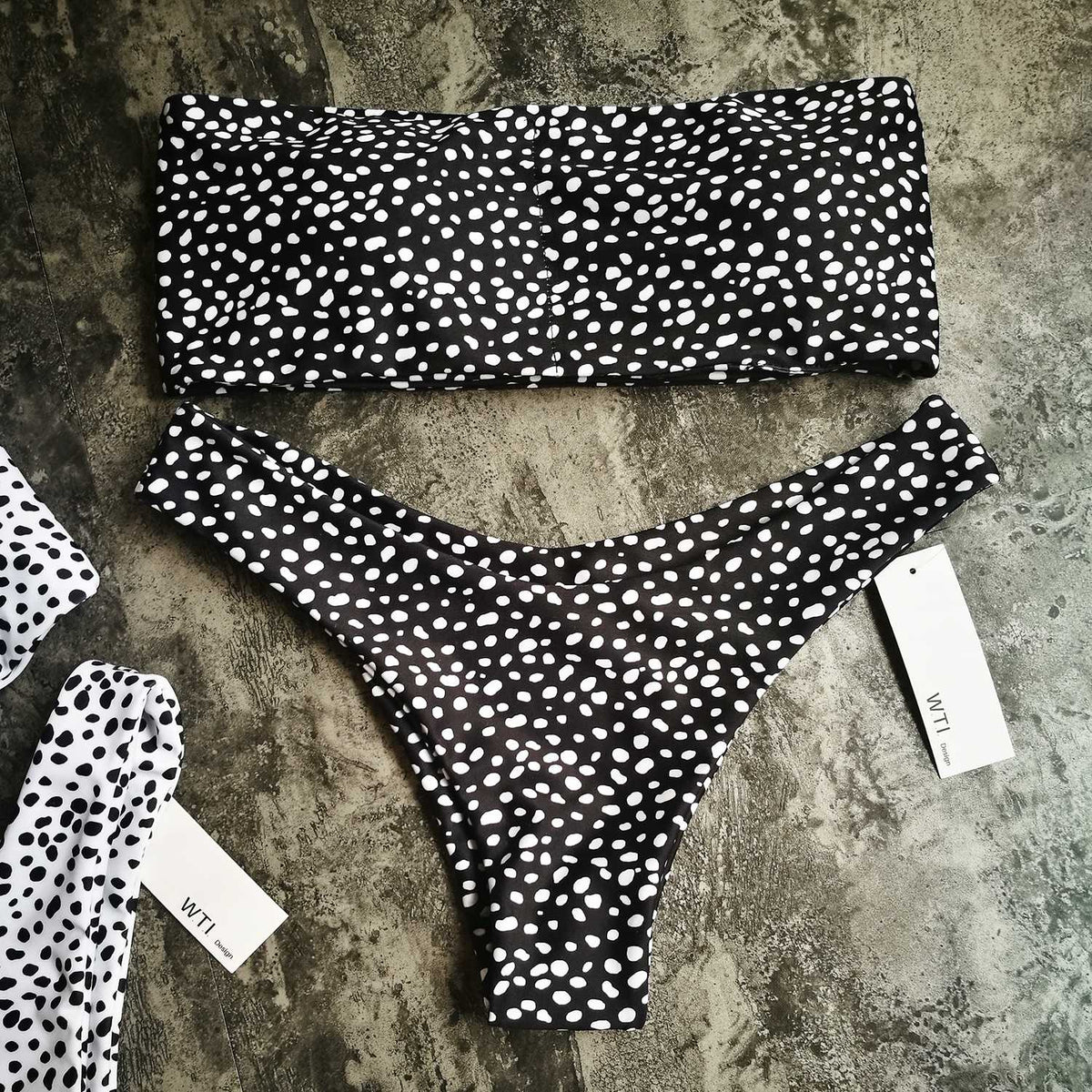 Cute Spots High Cut Bandeau Bikini Set - worthtryit.com