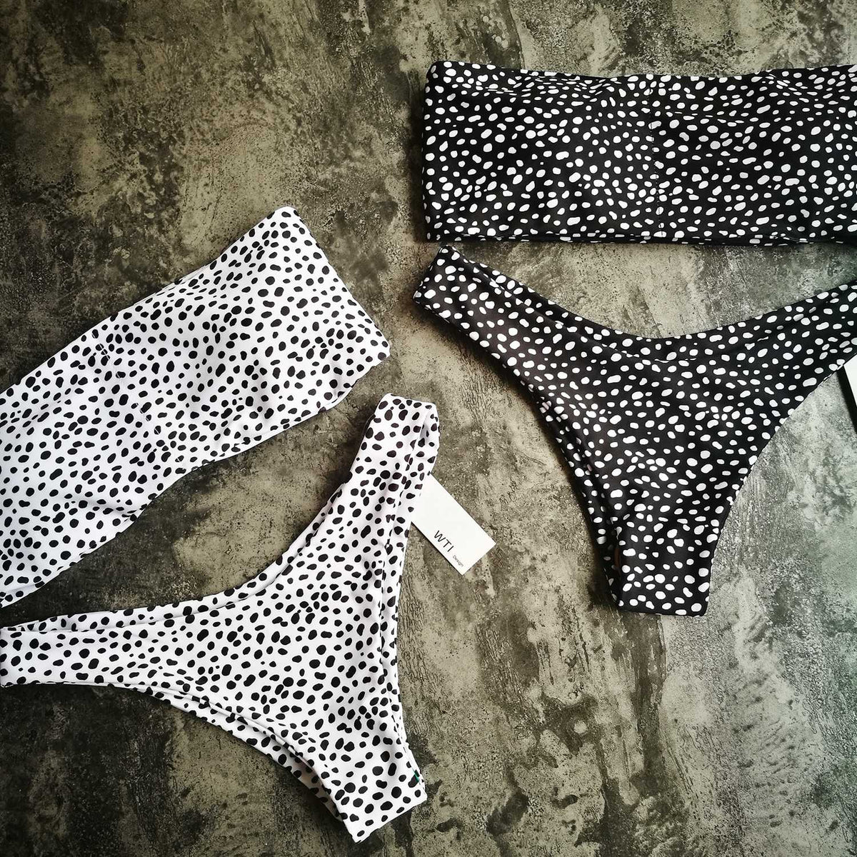 Cute Spots High Cut Bandeau Bikini Set - worthtryit.com