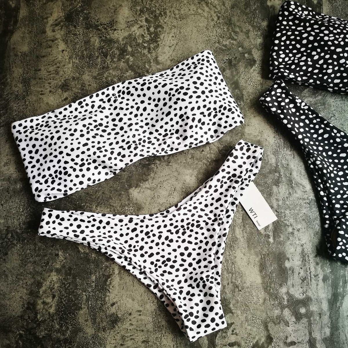 Cute Spots High Cut Bandeau Bikini Set - worthtryit.com