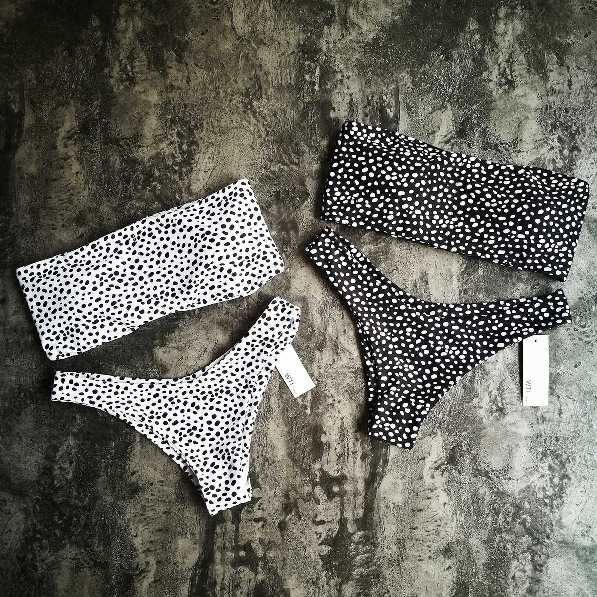 Cute Spots High Cut Bandeau Bikini Set - worthtryit.com