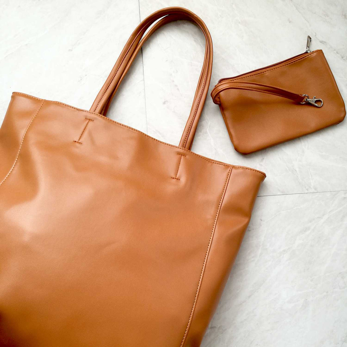 Oversized Eco Vegan Leather Lambskin Tote Bag 16.7" With Little Purse Inside - worthtryit.com