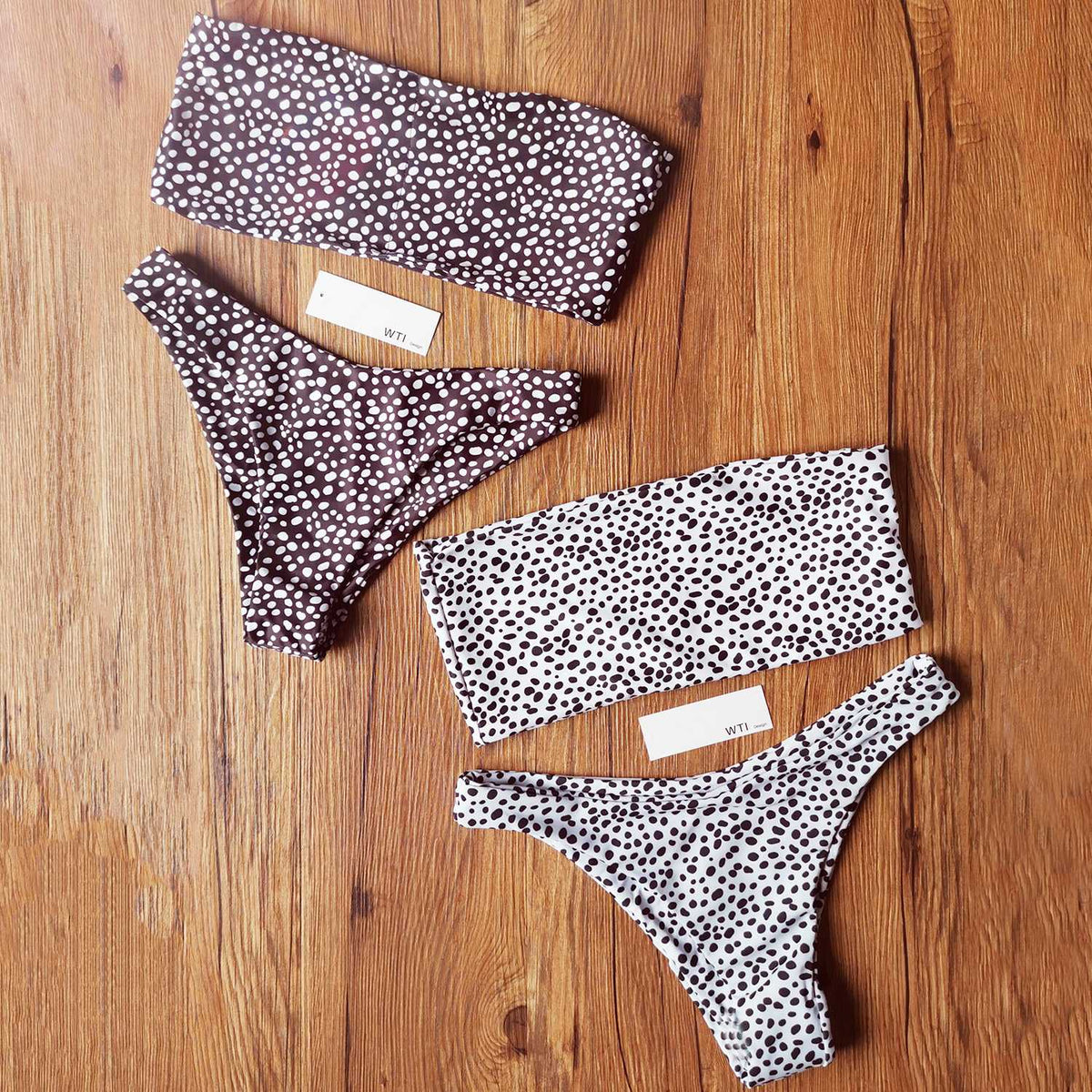 Cute Spot High Cut Bandeau Dot Bikini Set - worthtryit.com