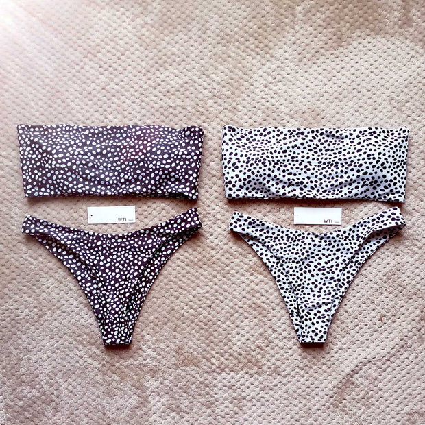 Cute Spots High Cut Bandeau Bikini Set - worthtryit.com