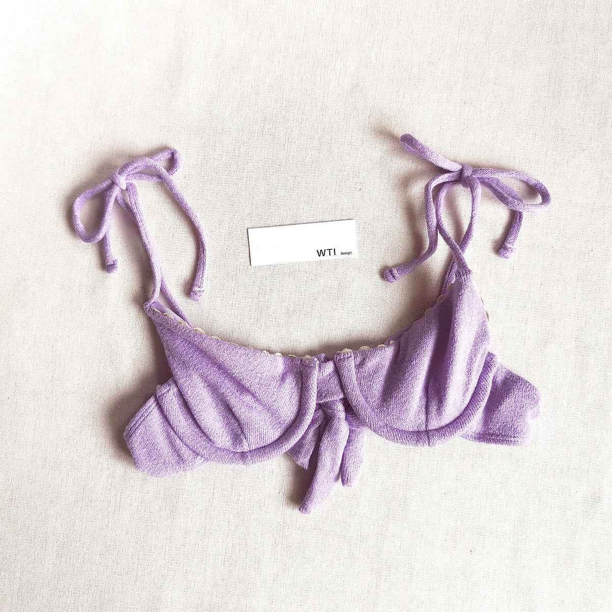 Textured Underwire Tie Shoulder Bikini Swimsuit RA21