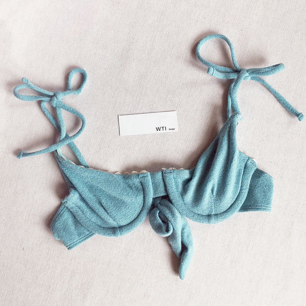 Textured Underwire Tie Shoulder Bikini Swimsuit RA21