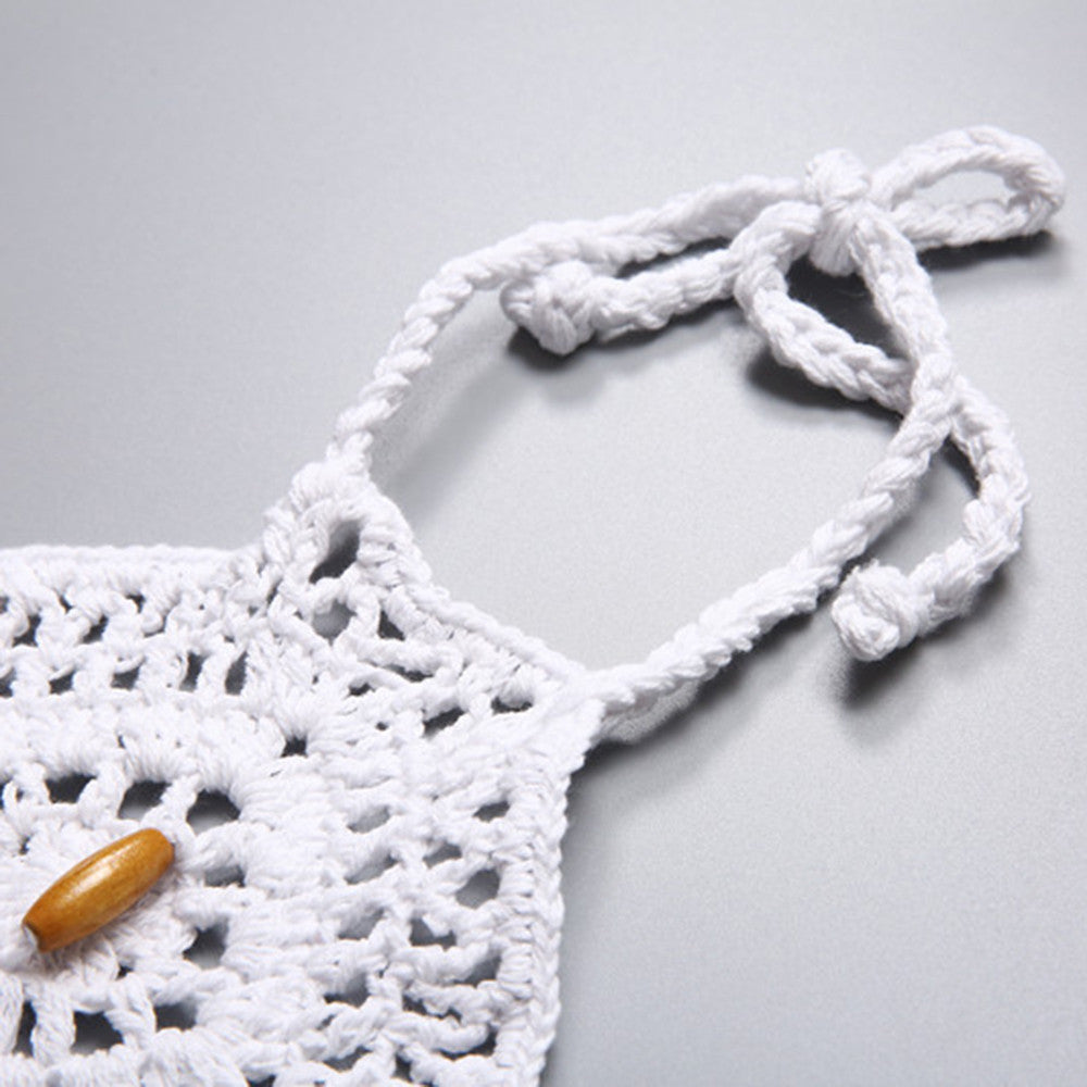 Boho Style Tassel Crochet Halter Bikini Set - White - worthtryit.com