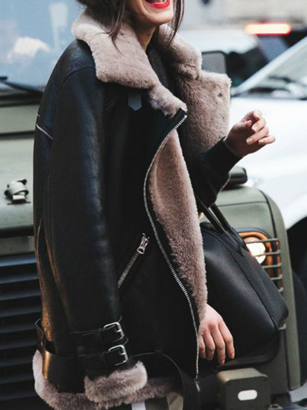 Oversized Faux Fur Moto Bike Jacket - worthtryit.com