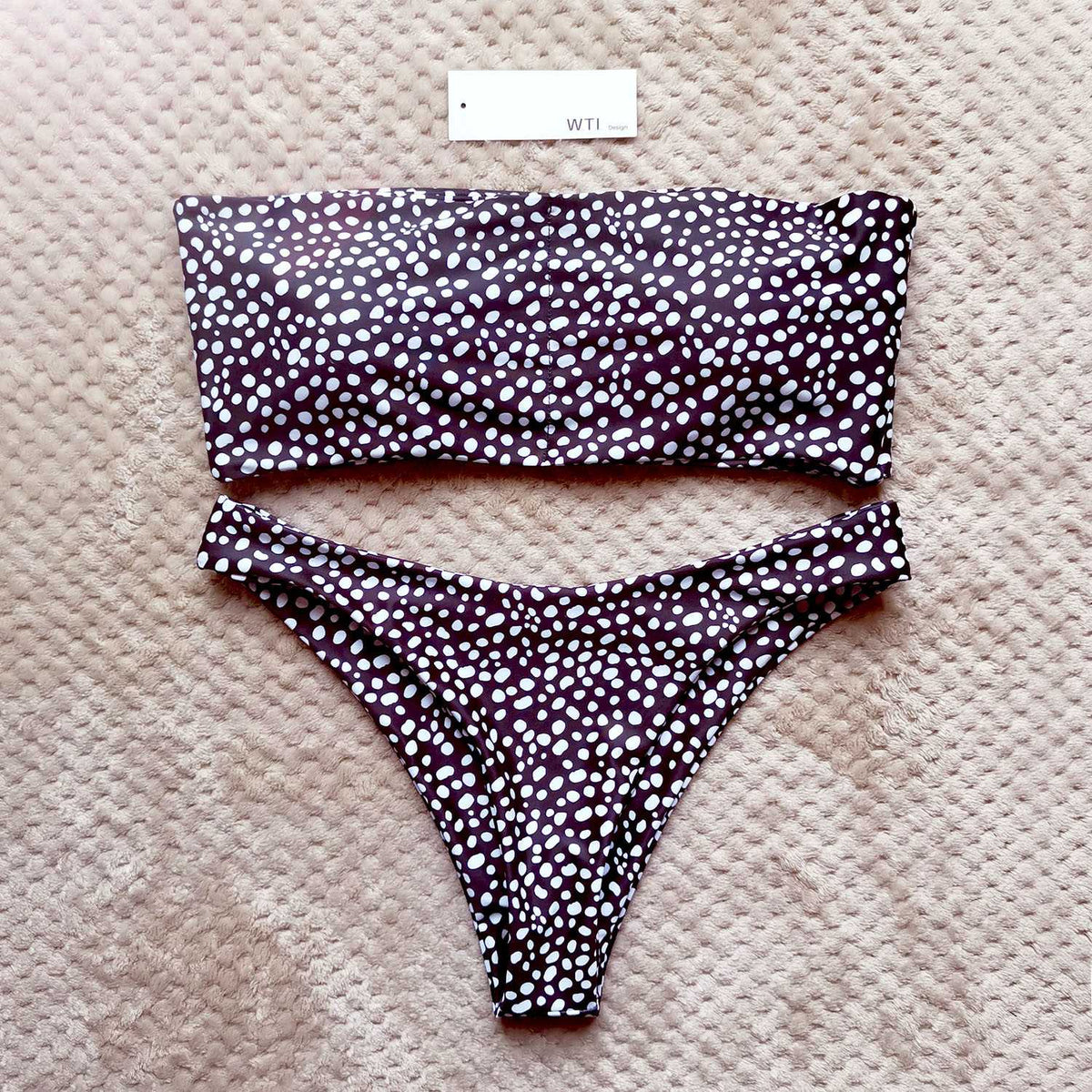 Cute Spots High Cut Bandeau Bikini Set - worthtryit.com