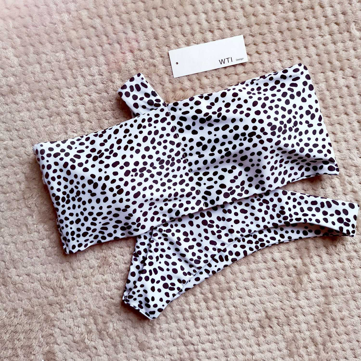 Cute Spots High Cut Bandeau Bikini Set - worthtryit.com