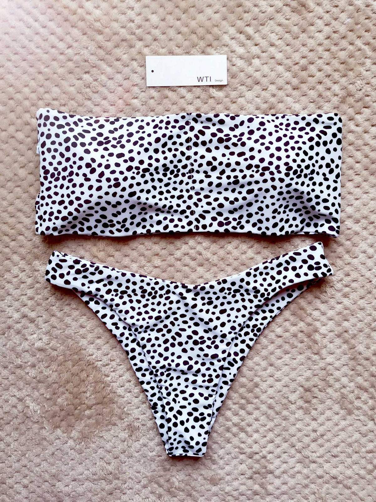 Cute Spots High Cut Bandeau Bikini Set - worthtryit.com