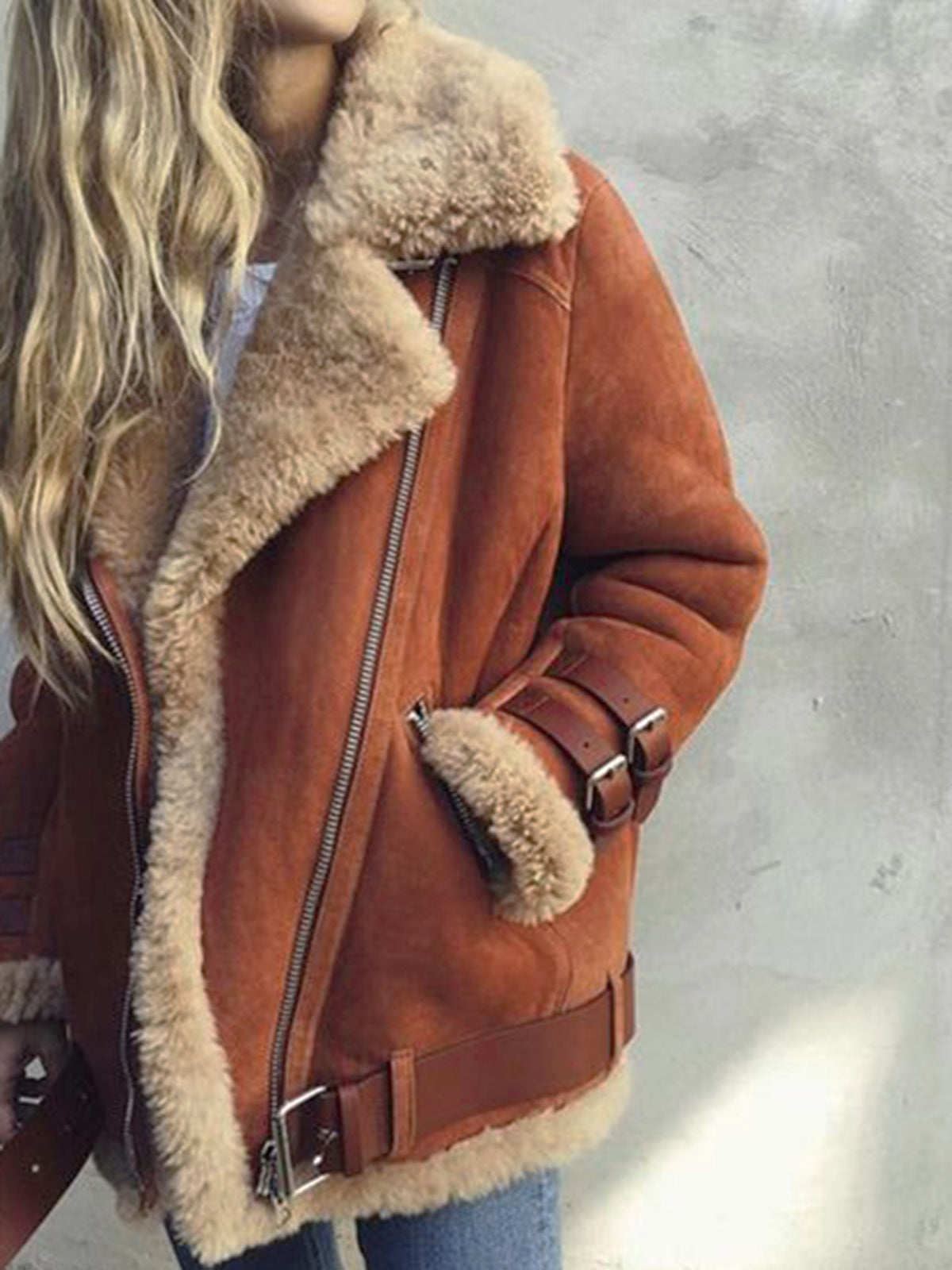 Oversized Faux Fur Moto Bike Jacket - worthtryit.com
