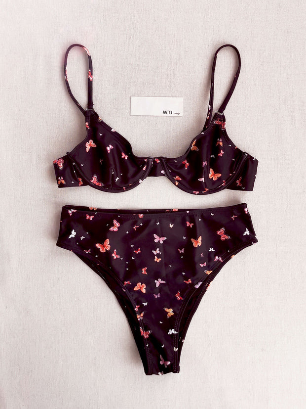 Butterfly Print Underwire High Waist Bikini Swimsuit