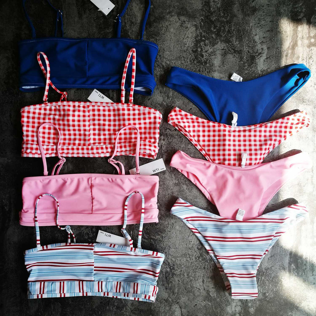 Red Gingham Crop Top High Cut Bikini Set - worthtryit.com