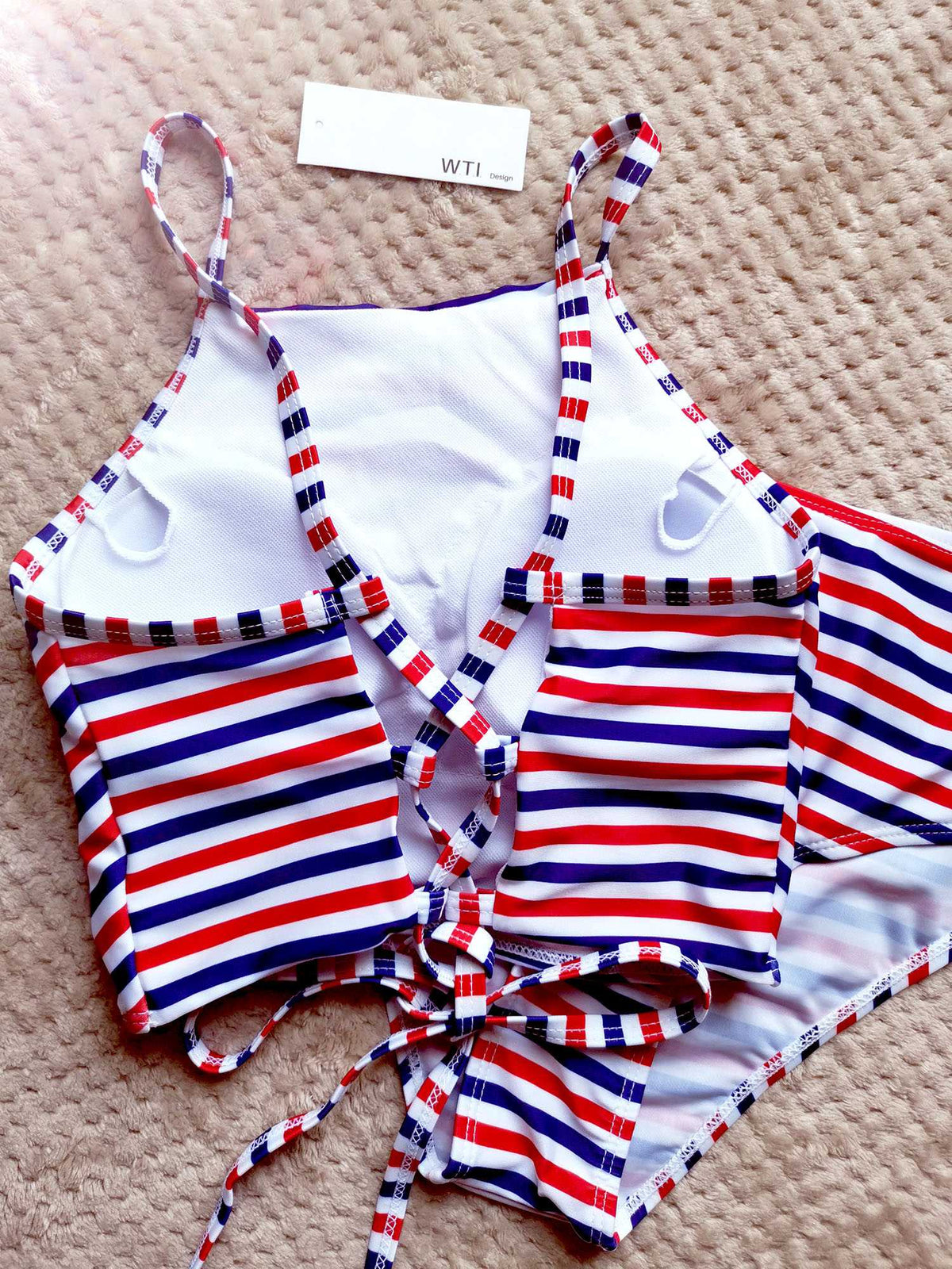 Lace Up Back High Waist Crop Top Bikini Set - worthtryit.com
