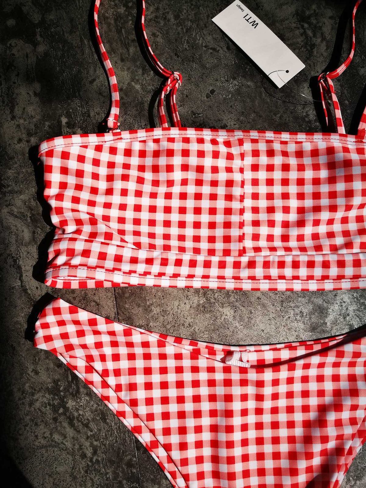 Red Gingham Crop Top High Cut Bikini Set - worthtryit.com