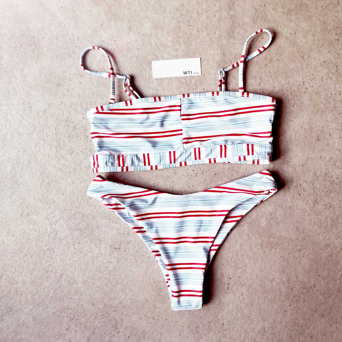 Red Gingham Crop Top High Cut Bikini Set - worthtryit.com