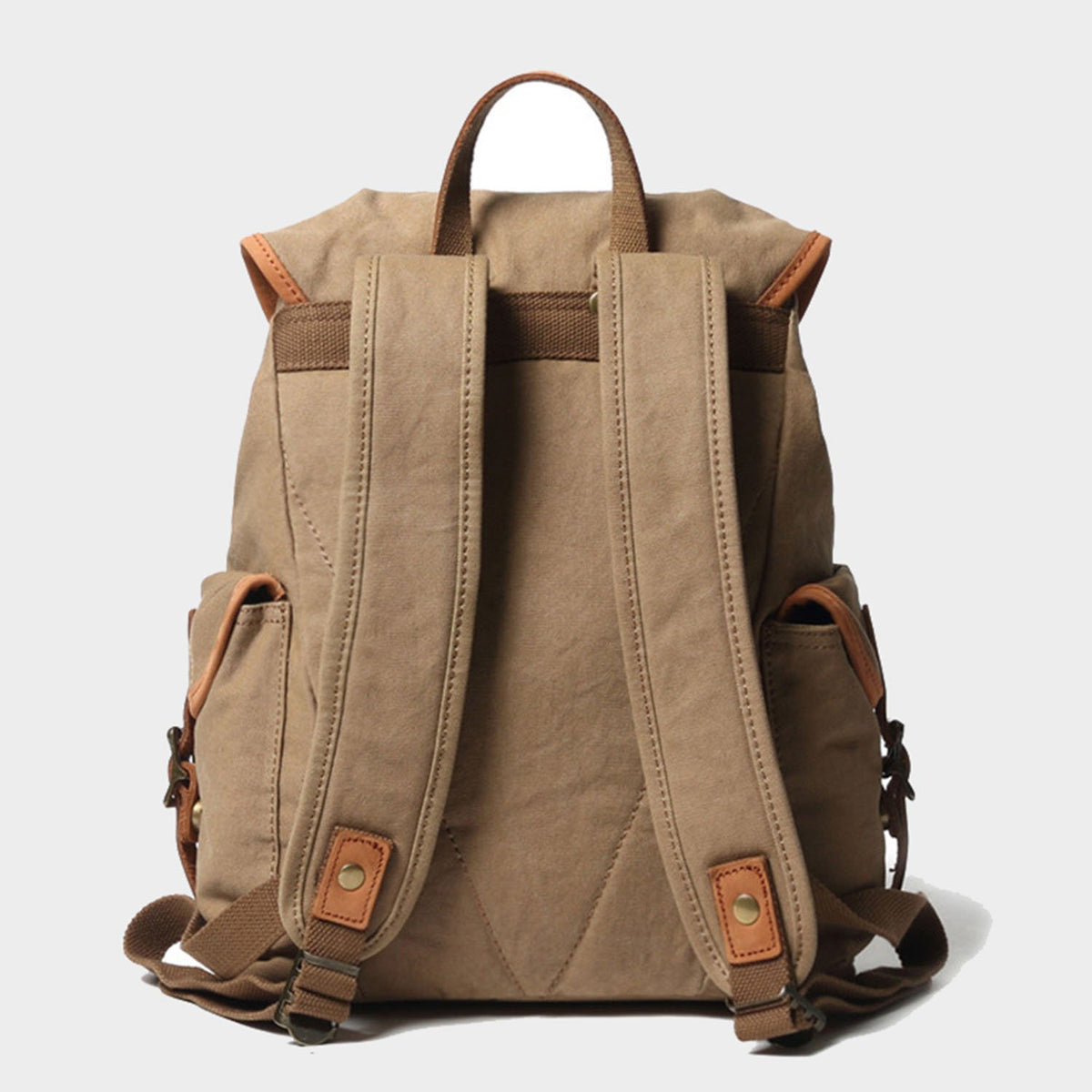 Vintage Style Canvas & Leather Rucksack Backpack 14" - worthtryit.com