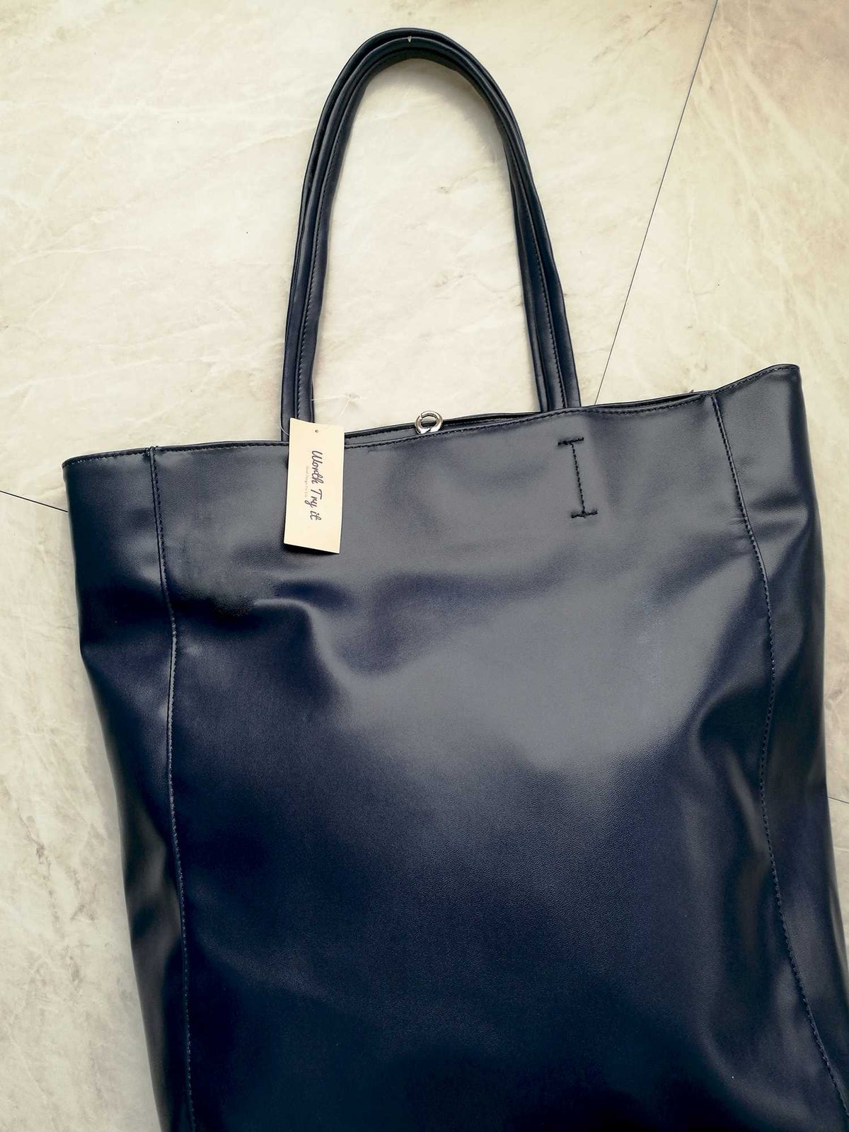 Oversized Eco Vegan Leather Lambskin Tote Bag 16.7" With Little Purse Inside - worthtryit.com