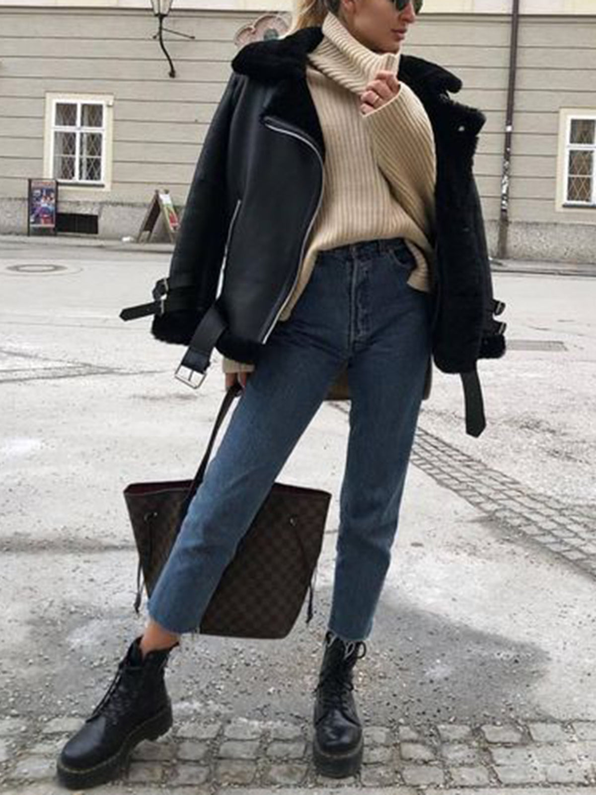 Oversized Faux Fur Moto Bike Jacket - worthtryit.com