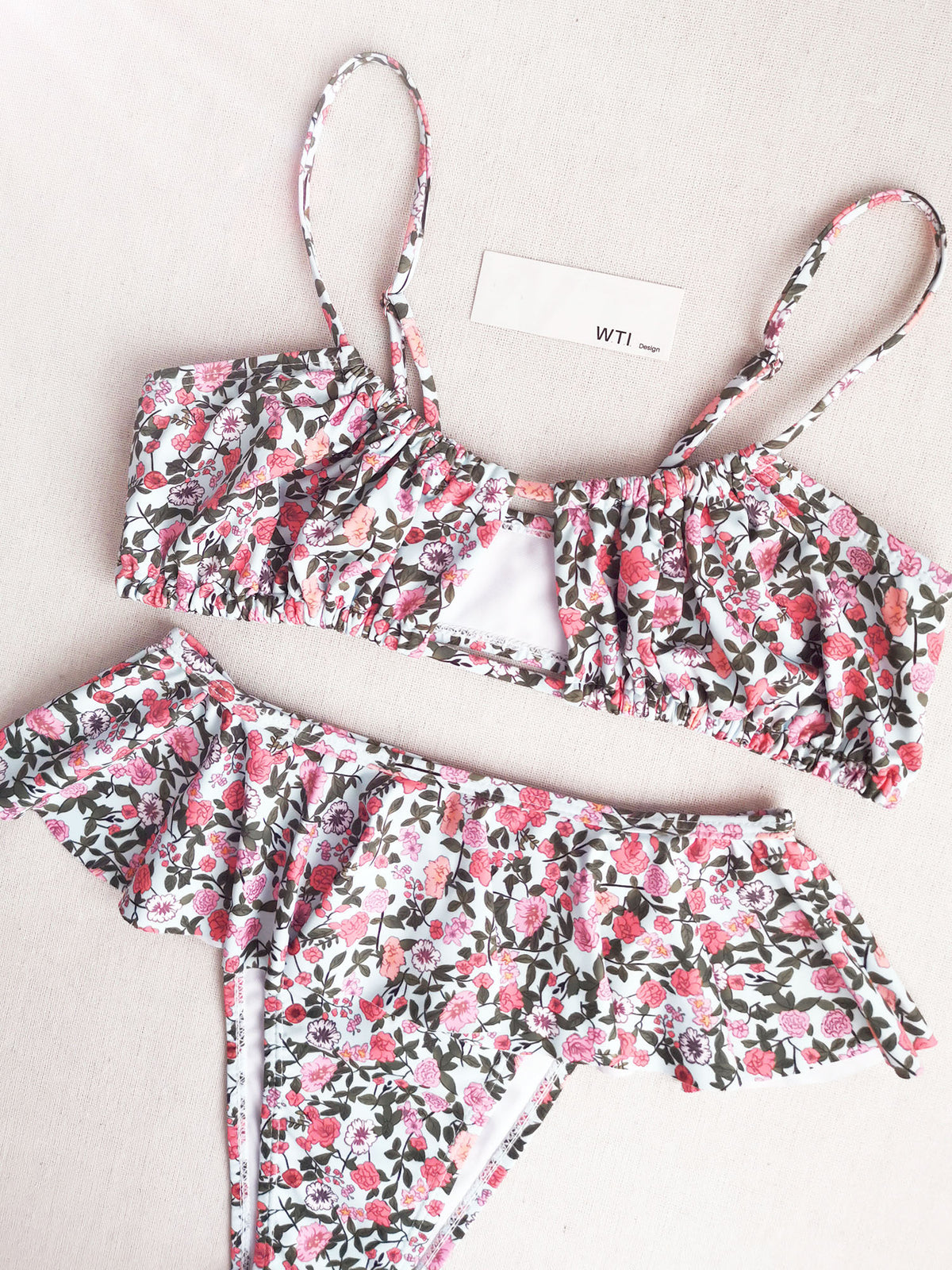 Floral Double Straps Ruffle High Waist Bikini Swimsuit