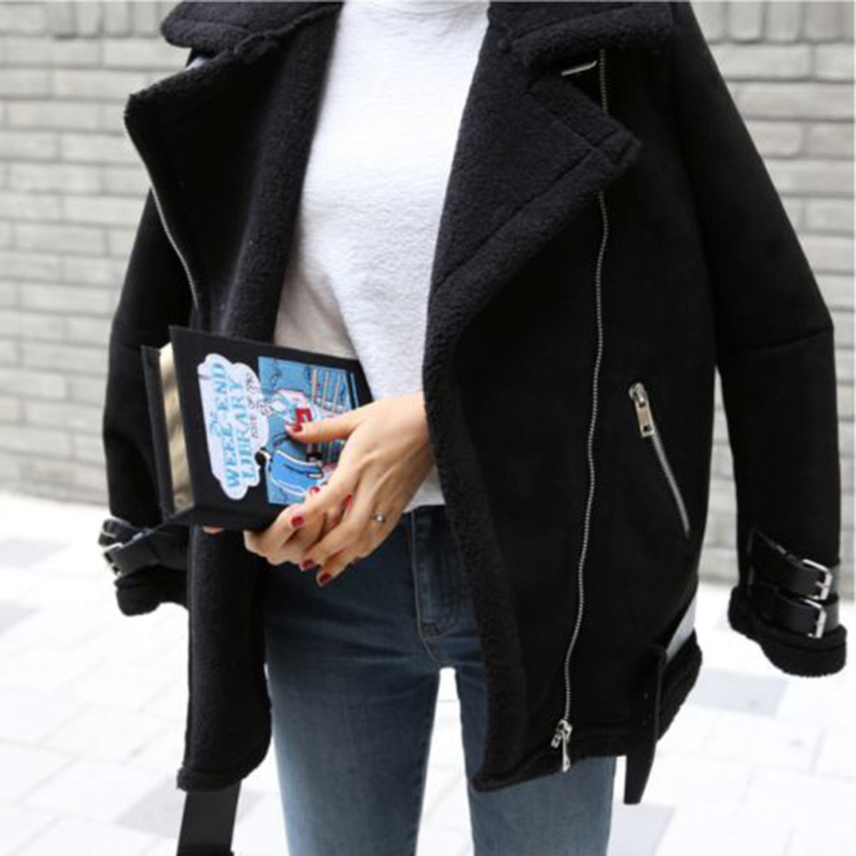 Oversized Faux Fur Moto Bike Jacket - worthtryit.com