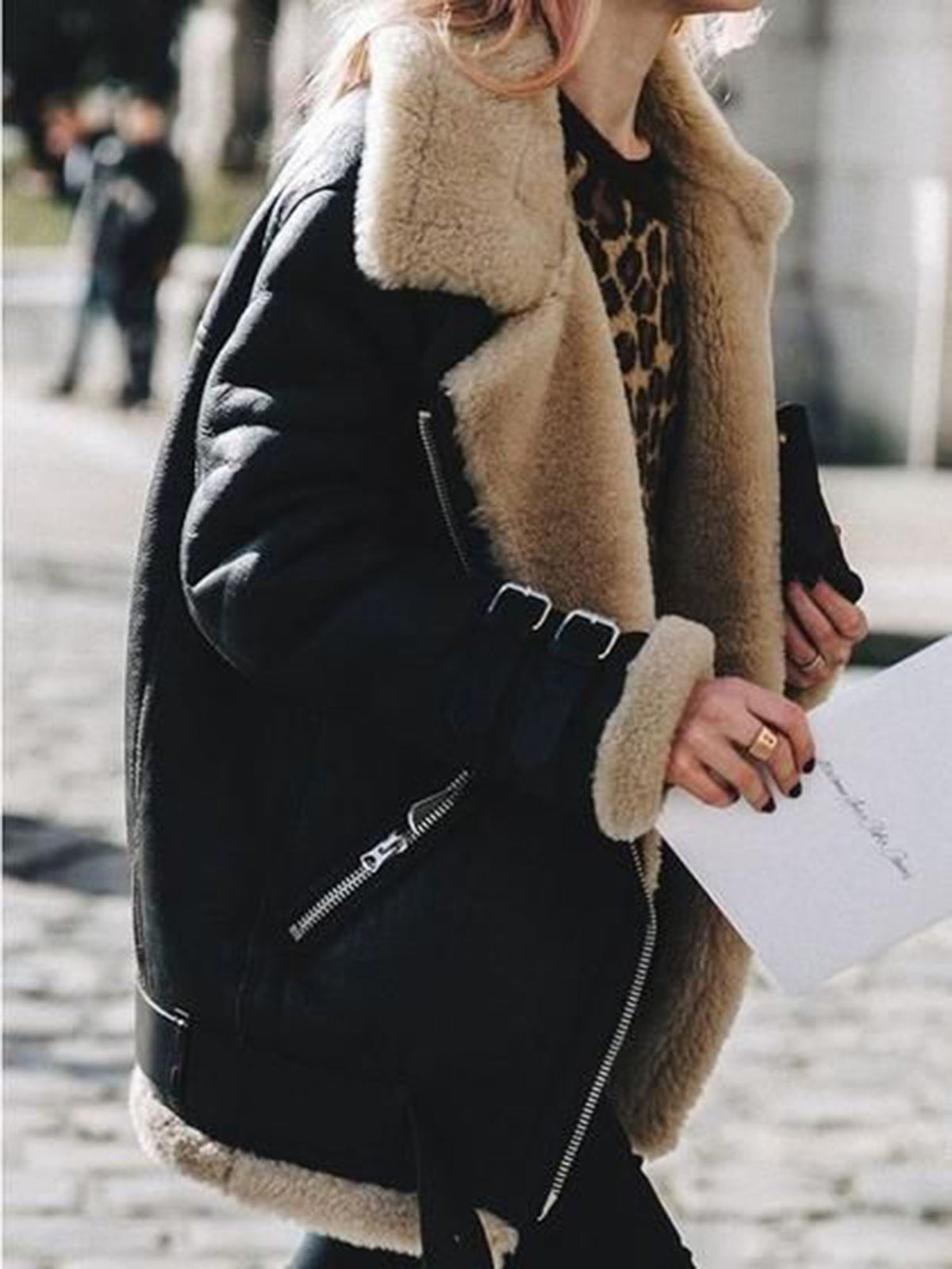 Oversized Faux Fur Moto Bike Jacket - worthtryit.com