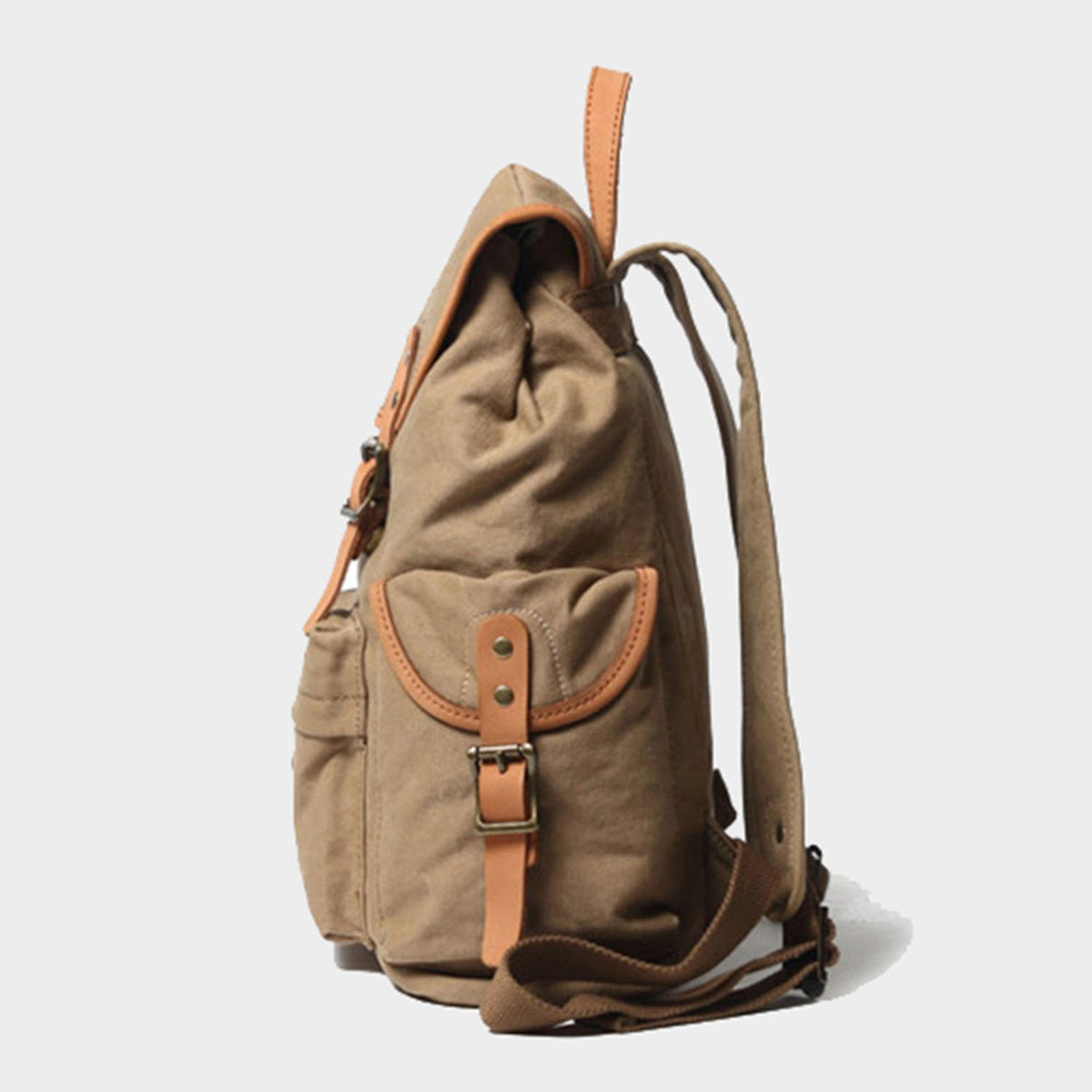 Vintage Style Canvas & Leather Rucksack Backpack 14" - worthtryit.com