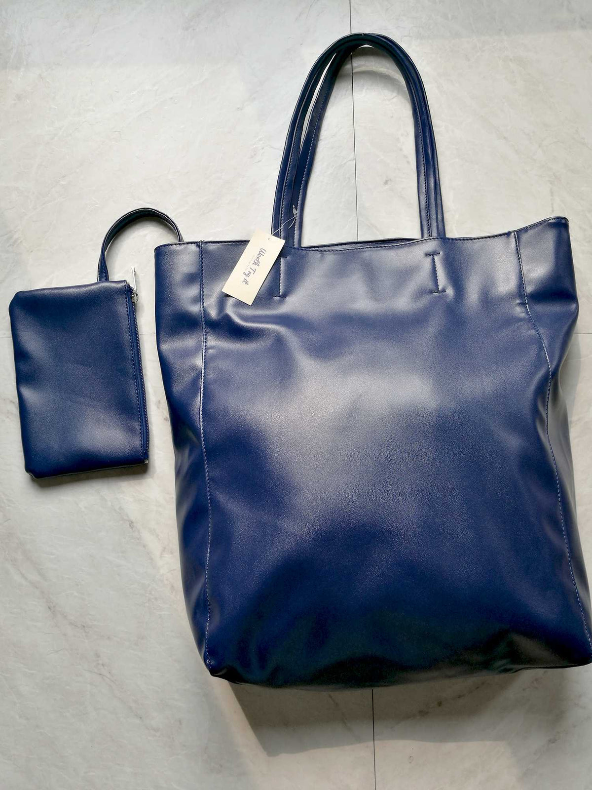 Oversized Eco Vegan Leather Lambskin Tote Bag 16.7" With Little Purse Inside - worthtryit.com