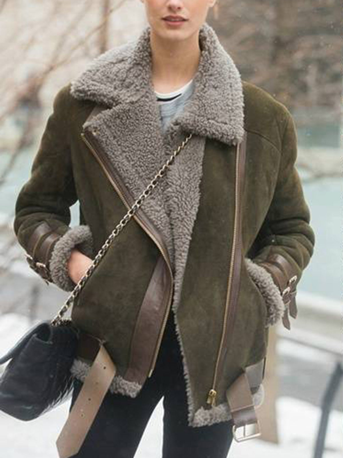 Oversized Faux Fur Moto Bike Jacket - worthtryit.com