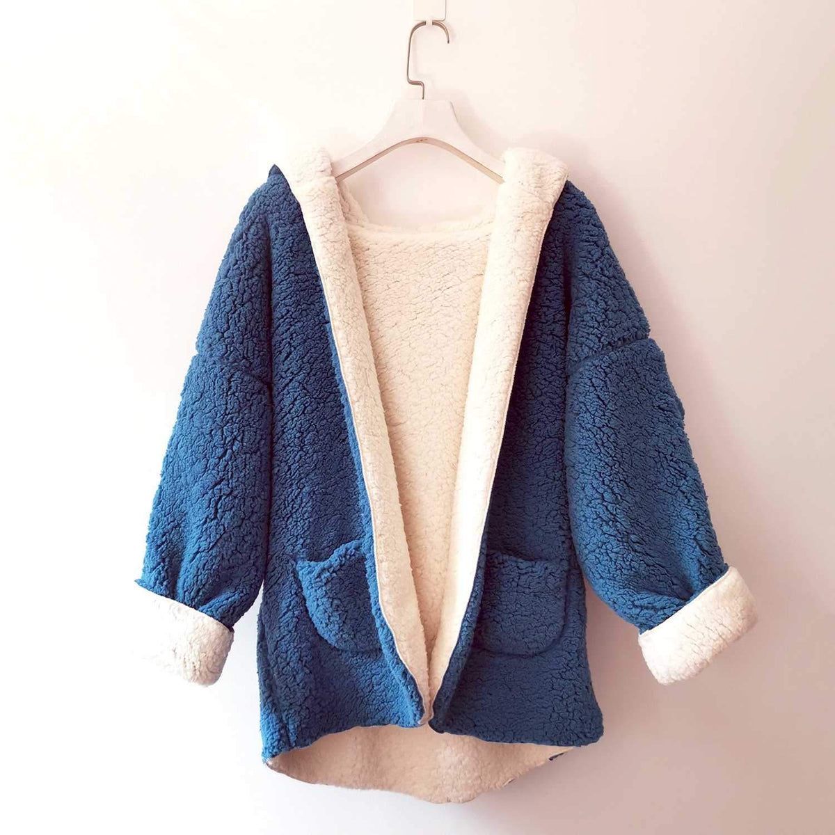 Reversible Faux fur Hoodie Coat Fuzzy Jacket - worthtryit.com