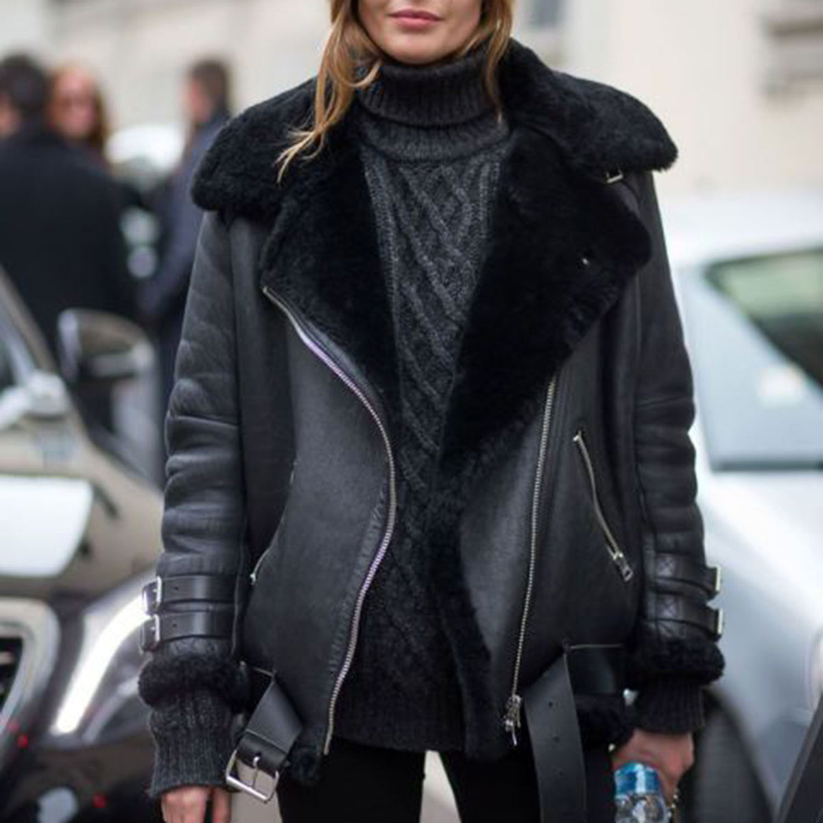 Oversized Faux Fur Moto Bike Jacket - worthtryit.com