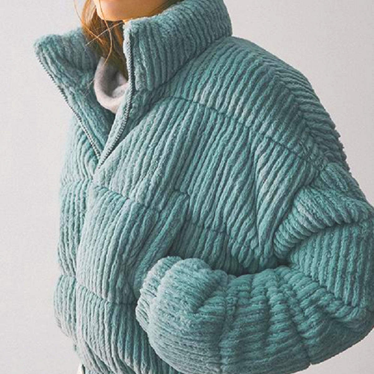 Uo blue corduroy cropped puffer jacket cheap
